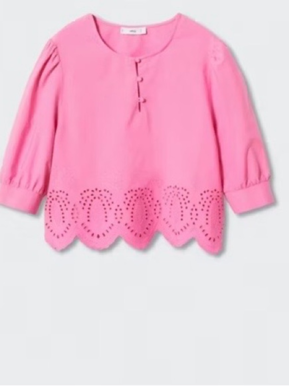 Mango Pink Eyelet Scallop Hem Blouse